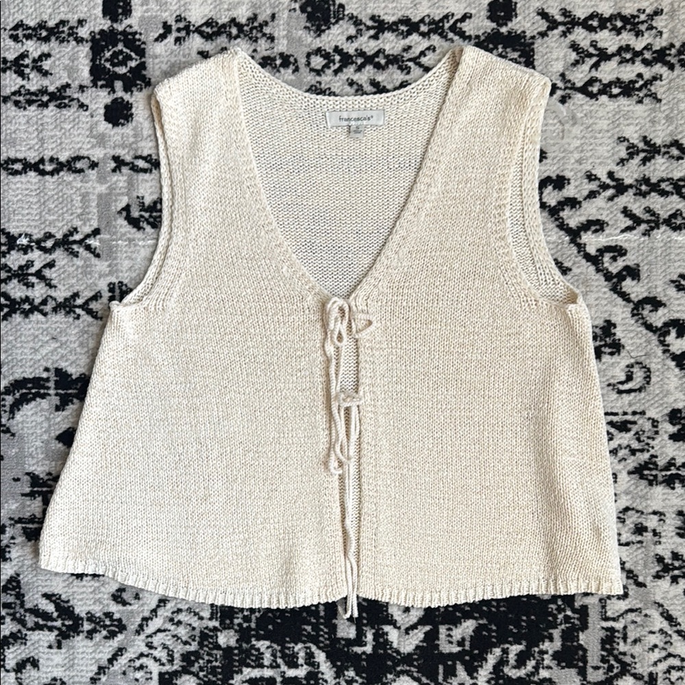 Francesca's Collections Cream Knit Tie-Front Tank Top